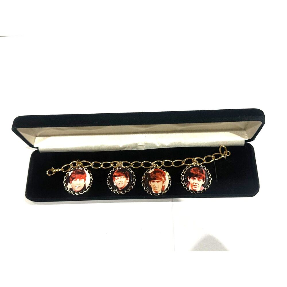 Vintage Beatles Photo Charm Bracelet in Velvet Gift Box
